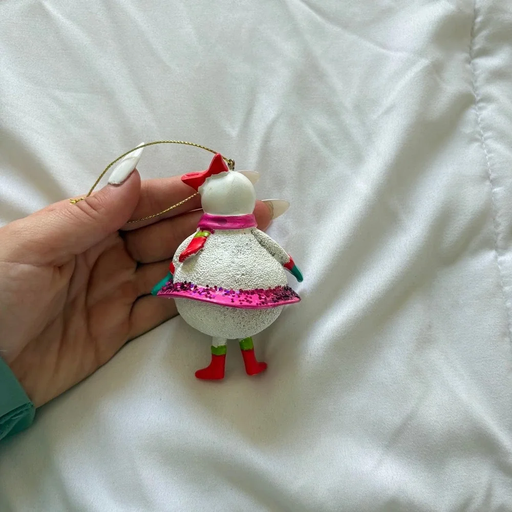 Snowman Girl Christmas Ornament Pink Glitter Tutu Scarf Red Boots Bow Holiday